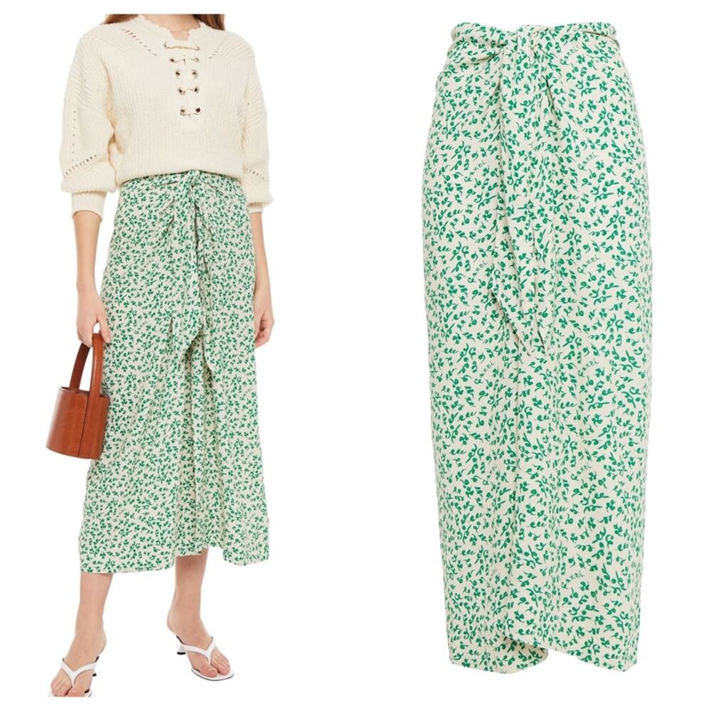 GANNI Tie-front printed crepe midi skirt